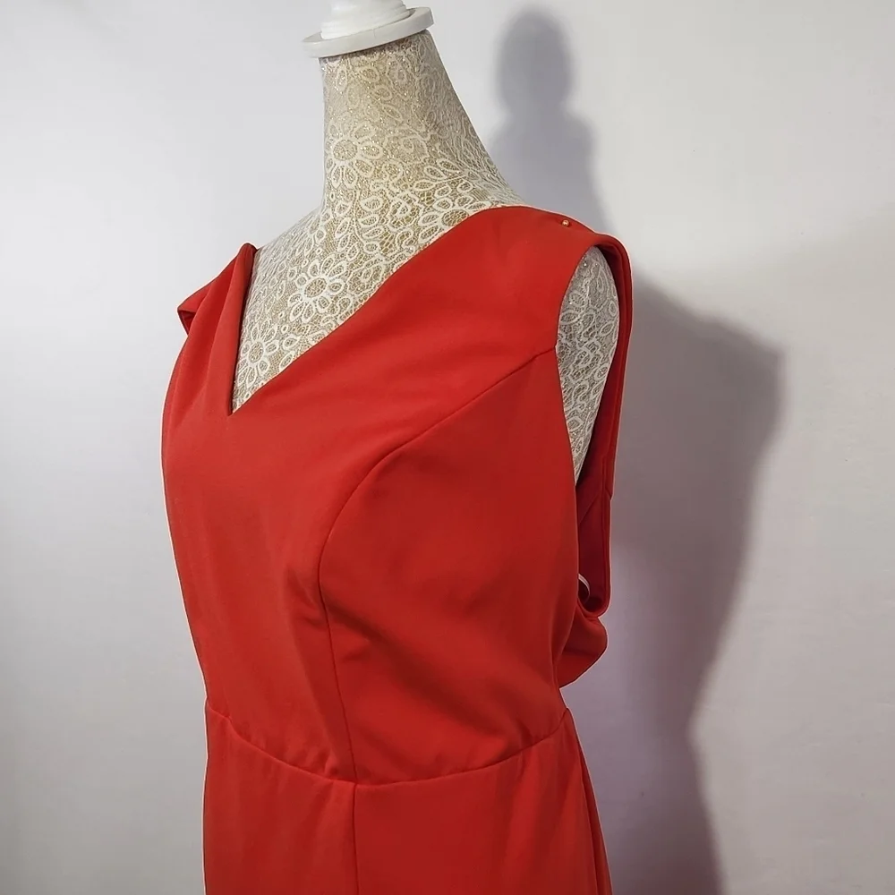 ABS Allen Schwartz Dress Gown Evening Red Deep V-Neck Knit Sleeveless Plus 24 - Picture 5 of 14